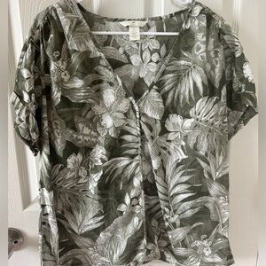 Floral Green Women's Top, H&M, size Large‎